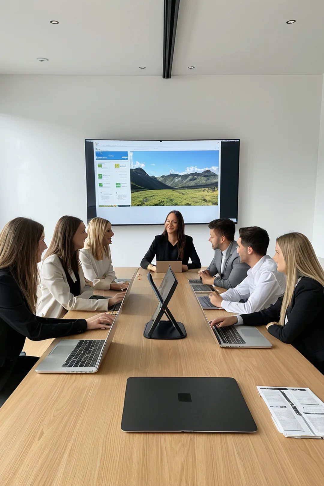 colleagues-collaborating-around-a-table-with-a-large-screen-display-ywt1-3ywc9c
